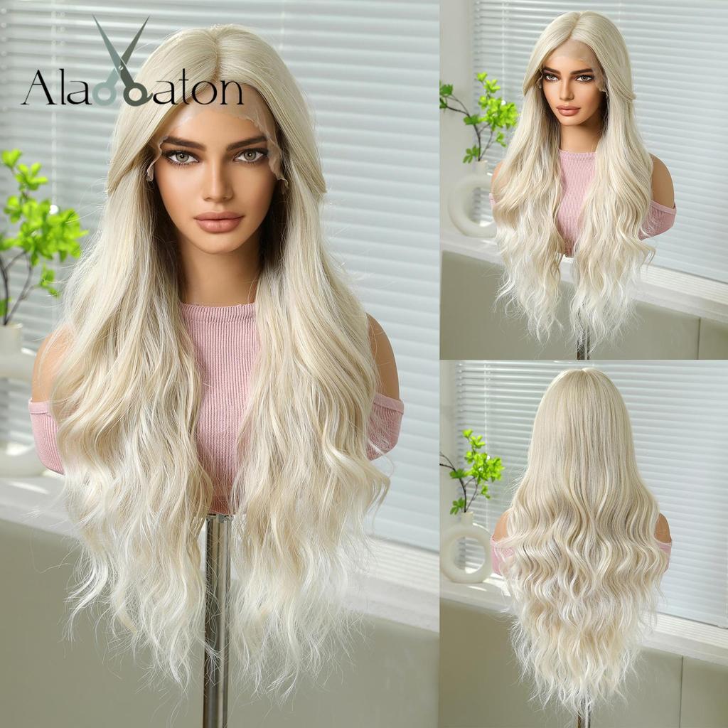 ALAN EATON HD 13x6 Lace Wigs Synthetic Long Wavy Hair BLonde Ombre Wigs Daily Use Party Wig for White Women Heat Resistant