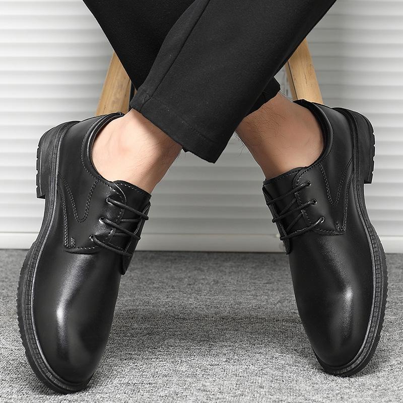 Leather Shoes Men's Business Dress Soft Sole Soft Leather Breathable Casual Shoes Youth Black Work Small Leather Shoes