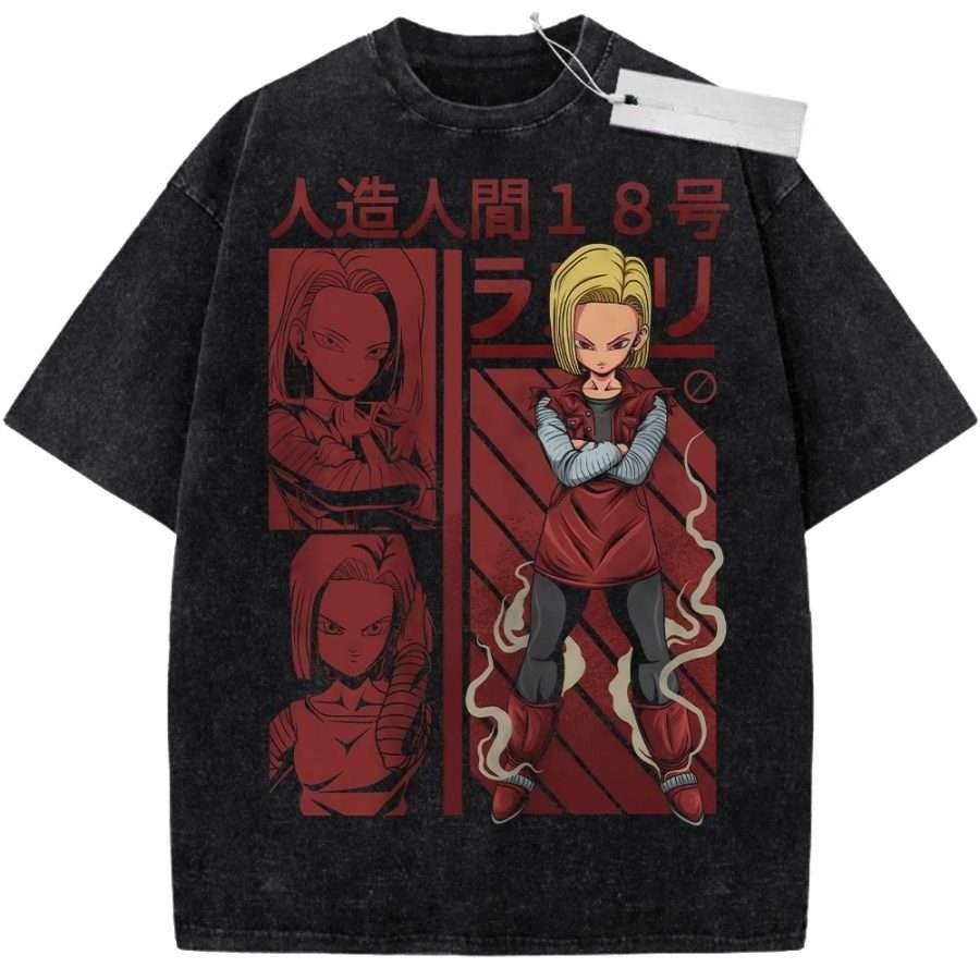 Unisex Black Washed Vintage T Shirt Demon Slayer Nezuko Kamado Cherry Blossoms High Quality Fabric for Fitness Casual