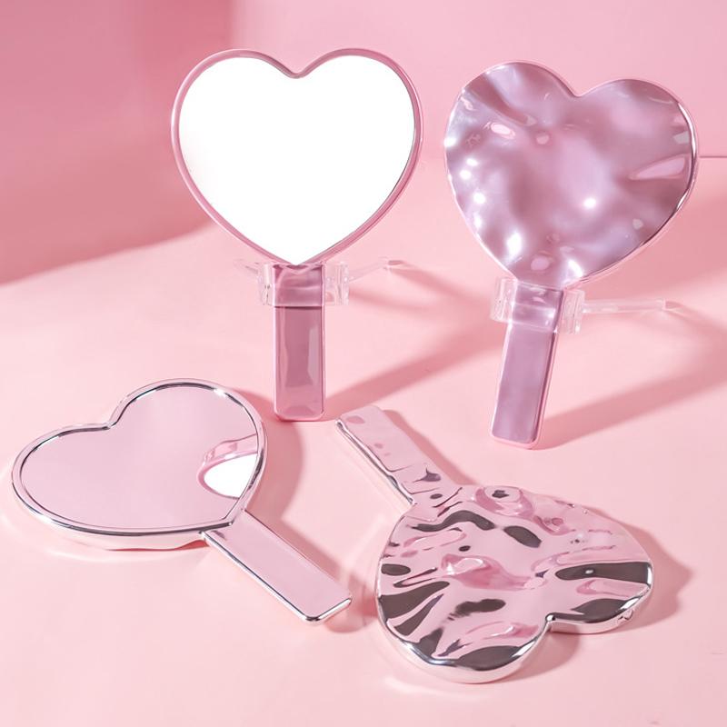Portable Ins Liquid Shape Heart Mirror Handheld Desktop Cosmetic Mirror Makeup Mirror Travel Metallic High Definition Mirror