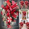 Christmas Door Wreath - Red And Candy Cane Teardrop Ornaments With Balls For Home Outdoor Decoration 3D Christmas Flower
