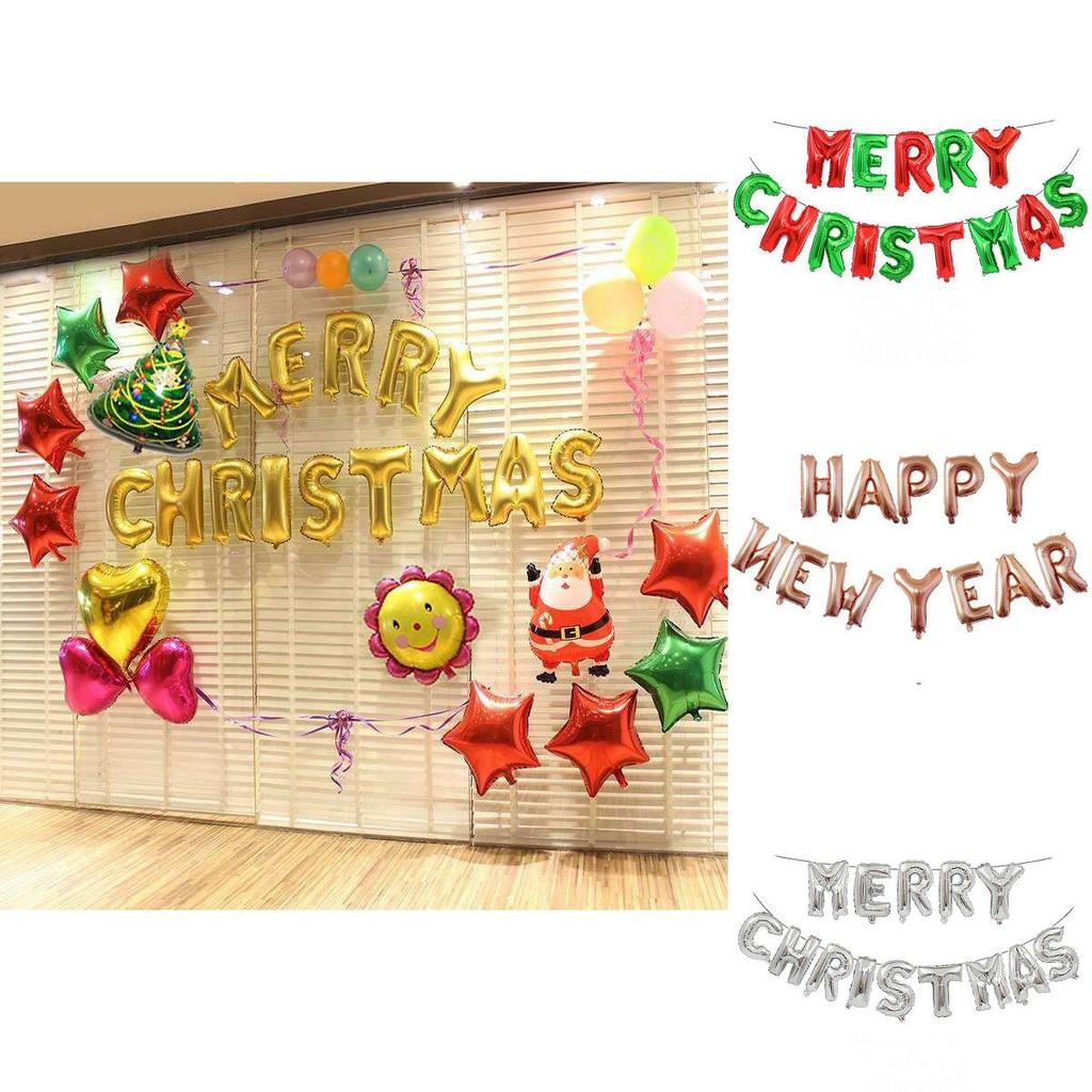 Eye-catching Merry Christmas Balloons And Happy New Year Bunting For Festive Events