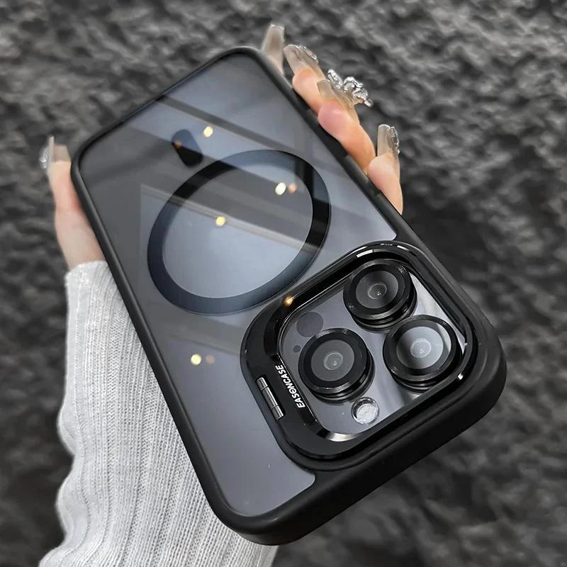 Роскошный магнитный противоударный чехол для iPhone 16 15 14 Plus 13 12 11 Pro Max Для Magsafe Funda Подставка Защита стеклянной линзы Задняя крышка