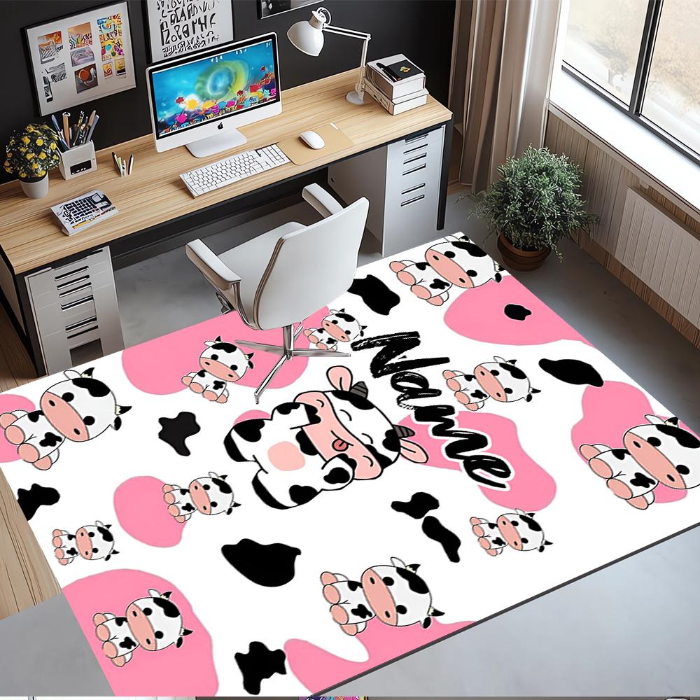 Custom Name Cow Printed Carpet,Rug for Office Chair Living Room Bedroom Kitchen Room Decor Gifts.