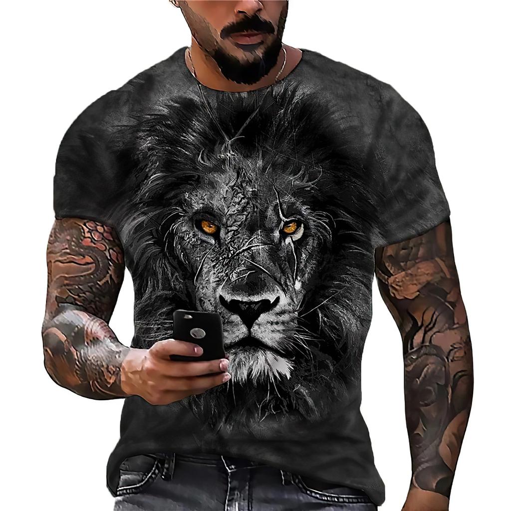 Fashion Men's Round Neck Short Sleeve T-shirt 3D Printed Colorful Hidden Wolf Tee Men's Casual Sport Short Sleeve Streetwear Top