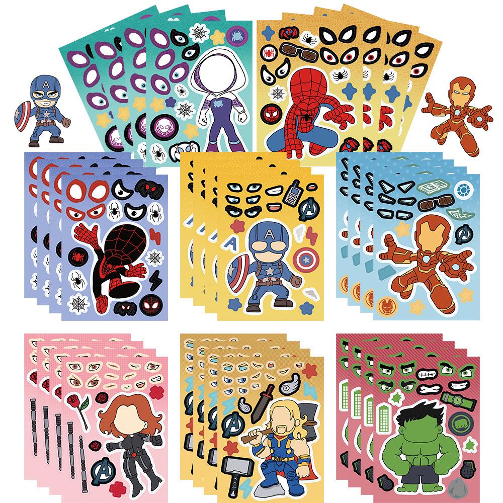 8-Sheet Marvel Face Puzzle Stickers for Scrapbooking - Self-Adhesive & Waterproof