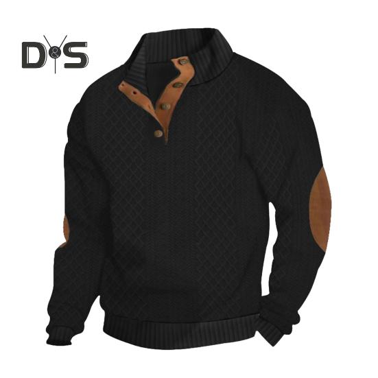 Мужская толстовка с эластичными манжетами, воротником-стойкой, длинными рукавами, жаккардовая ткань в стиле пэчворк, свободная, с пуговицами контрастного цвета, повседневная одежда, школьный топ средней длины