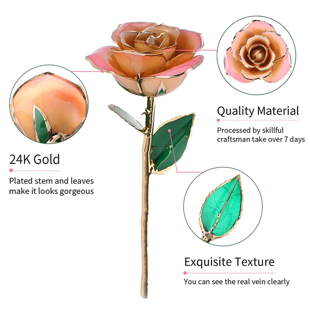 Pink White 24k Gift Gold Rose Forever Long Stem Dipped Rose Handcrafted Gift