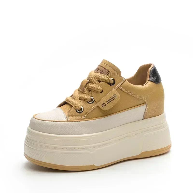 9cm Cow Suede Genuine Leather Women Vulcanized Shoes Platform Wedge Skate Boarding High Heels Casual Summer Shoes