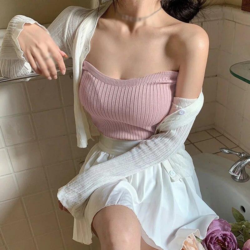 Топ на одно плечо с жилетом. Женская летняя повседневная одежда. Облегающий короткий вязаный топ с высокой талией.