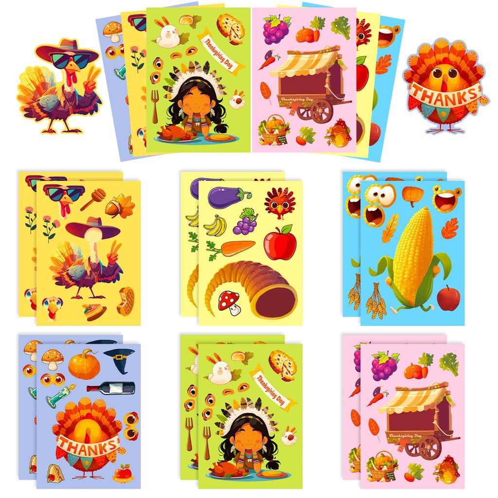 6 Наклеек-пазлов на День Благодарения, Осенний урожай, Празднование, Сделай сам, Наклейки для изменения лица, Детский справочник