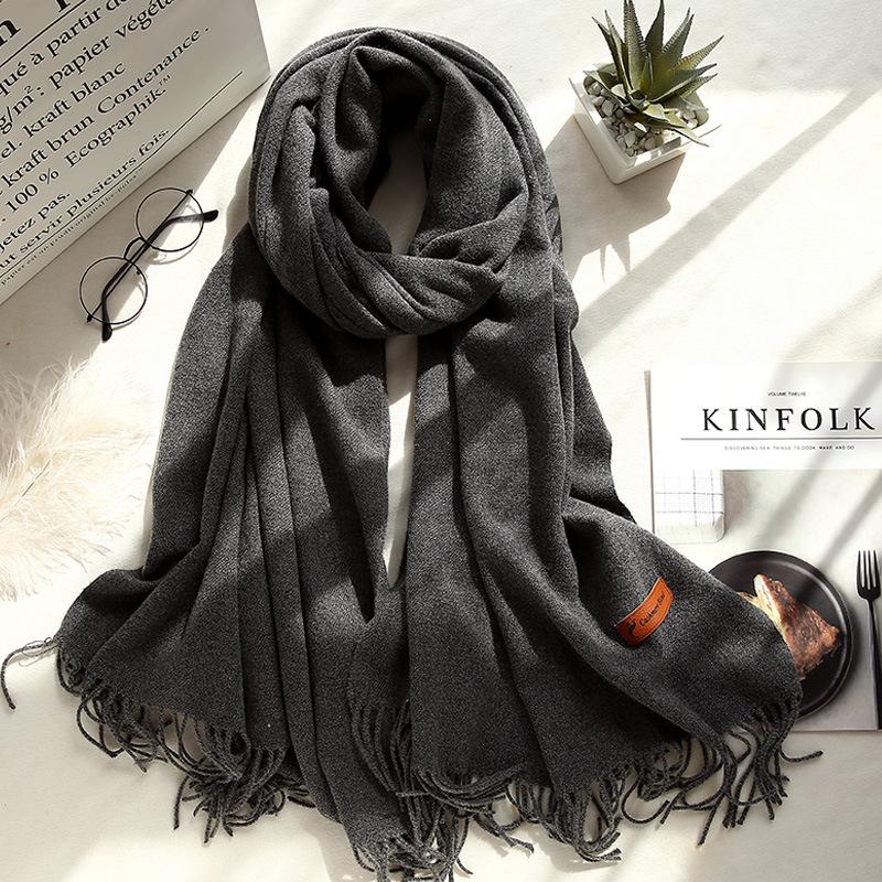 Four Seasons Available 2025 Новый теплый однотонный шарф Длинный, универсальный, утолщенный двухсторонний платок, искусственный кашемировый шарф для женщин