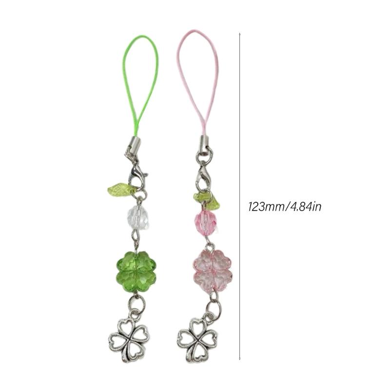Lucky Clovers Beaded Phone Charm Versatile Lucky Clovers Phone Chain Acrylic Alloy Bead Decors for Bags & Wallets