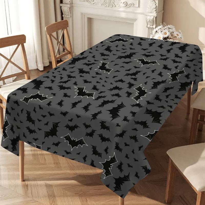 1pc Elegant Minimalist Bat Tablecloth - Large 152.4x218.44 cm Halloween Party Decorations, Black & White Bat Pattern, Easy-Clean Polyester Fabric for