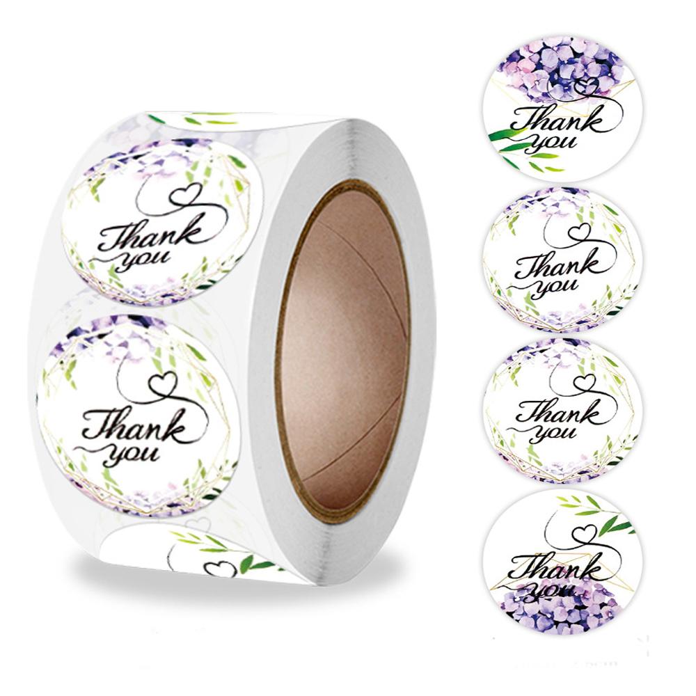 500pcs/roll Thank You Stickers Flower Pattern Party Wedding Decoration Gift Envelope Seal Labels Scrapbooking Stickers