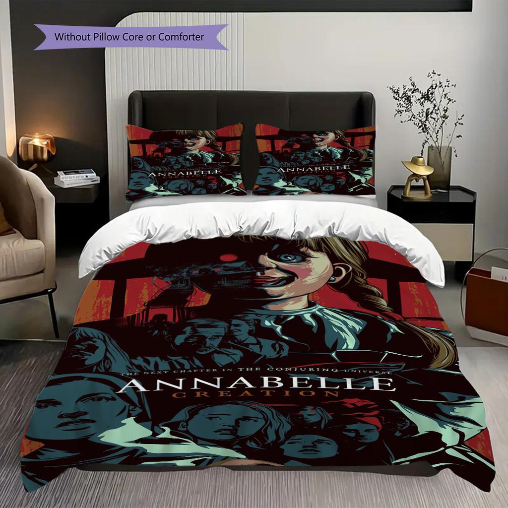 Dark Secrets Annabelle Creation Three-piece set (1 * duvet cover + 2 * pillowcase, without core) 2D Flat Bedding set Duvet cover and pillowcase