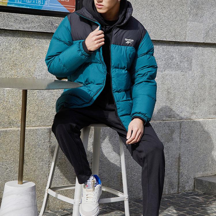 Reebok Спортивная повседневная куртка-пуховик с цветным воротником-стойкой, мужская верхняя одежда, синяя HF2779