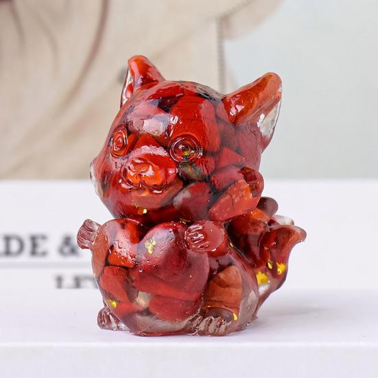 Фигурка лисы из натурального камня с девятью хвостами, позитивная целебная энергия, вырезанная вручную, цветная, искусственная хрустальная статуэтка в виде сердца любви, животное