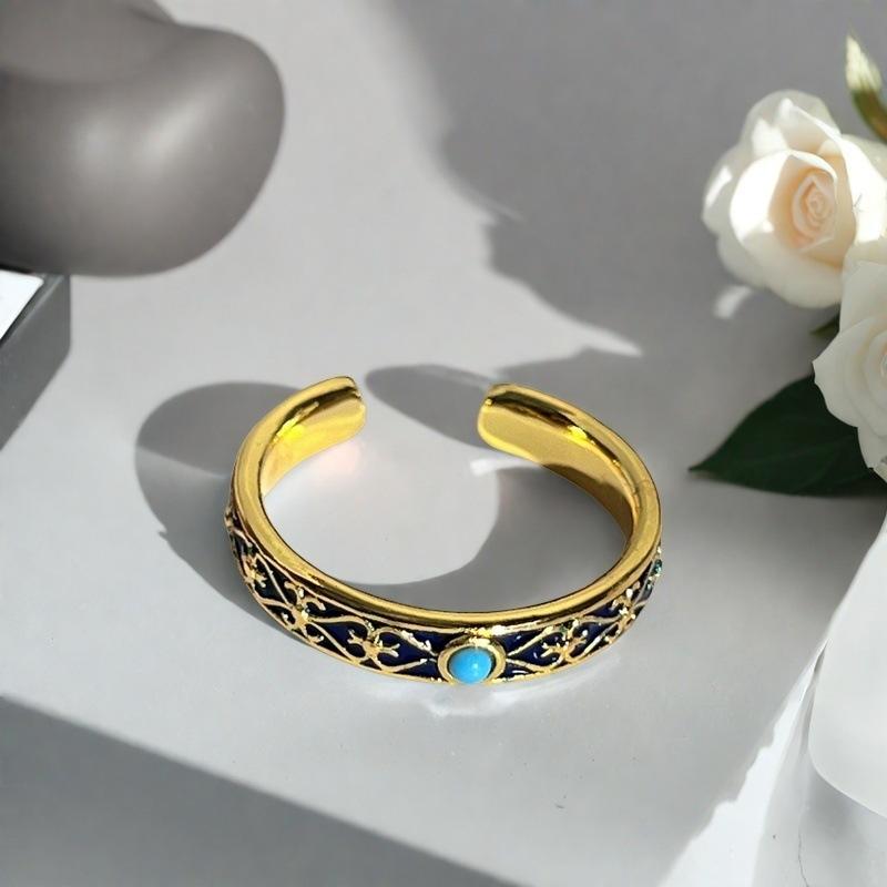 Новое Французское Ретро Цветок Эмаль Капающее Открытое Кольцо Темперамент Легкая Роскошь Высокое Чувство Нишевое Кольцо