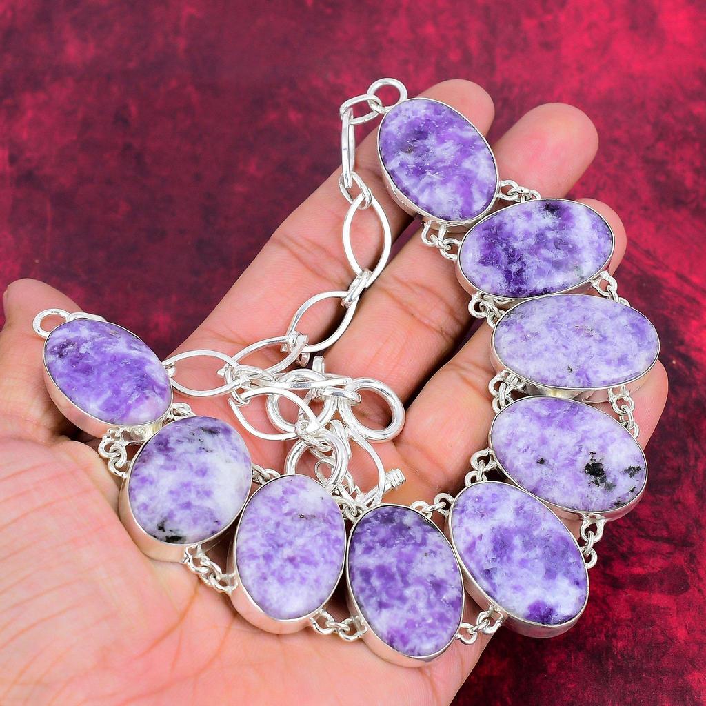 Ожерелье с драгоценным камнем лепидолит, стерлинговое серебро 925 пробы, регулируемая цепочка, ожерелье, антикварные ювелирные изделия ручной работы, подарок для мамы