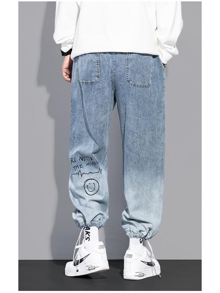 YOA Мужские осенние джинсы с кулиской с мультяшными граффити - Модные джоггеры свободного кроя с принтом букв