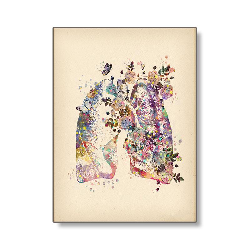 Набор картин на холсте в стиле ретро на тему медицинского образования, изображающий анатомию человека с мышечной системой, черепом и цветочными акцентами для офисного декора