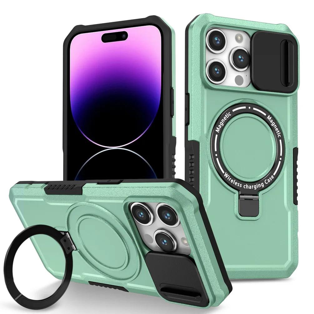 Чехол Magsafe с магнитной адсорбцией для iPhone 15 Pro Max iPhone14 Plus 13 Pro 12 11 Pro, металлический держатель, выдвижная защитная крышка для камеры