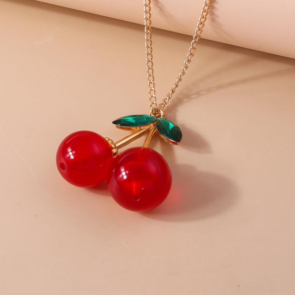 Lovely Crystal Red Cherry Pendant Necklace for Women Girls Necklace Chain Birthday Party Jewelry Gifts