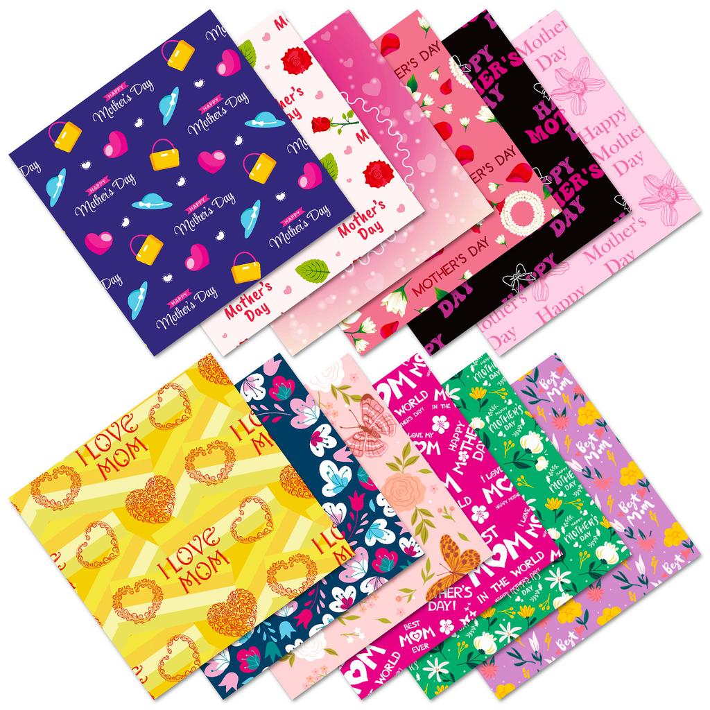12 Mother'S Day Congratulations, Warm-Colored Backing Paper, Holiday Decorative Handbook Material Paper