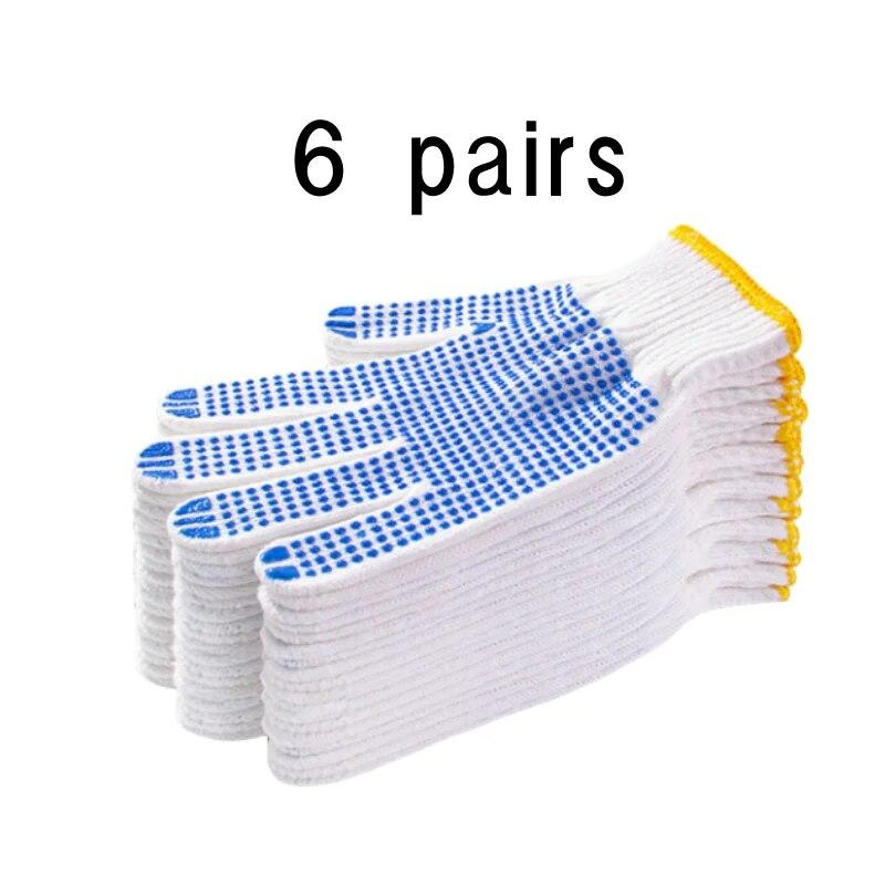 Перчатки из чистого белого хлопка с точечным клеем на ладони, нескользящие, износостойкие, утолщенная резина для работы и охраны труда