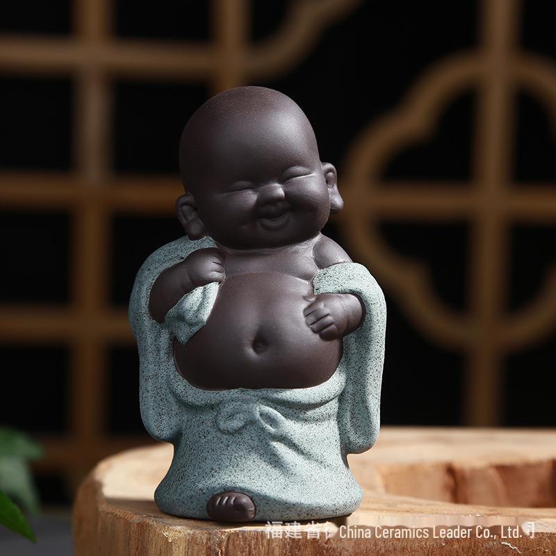 Фиолетовый песочный чайный питомец Маленький монах Большой живот Майтрейя Будда Декор для чайной церемонии и украшения автомобиля