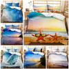 Beach Themed Bedding Set Blue Ocean Duvet Cover Set Starfish Printed Coastal Bedding Beach Queen/King/Full Size Comforter Cover