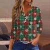 Women's Fashionable Casual Christmas Printed V-neck Three-quarter Sleeve Decorated Button Top