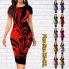 Slim Short Sleeve Knee-length Dress Fashion Women Midi 3D Tree Painting Print Dress