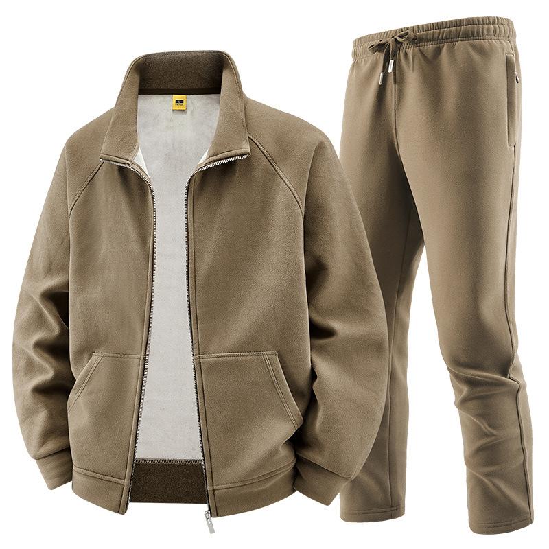 Men Sets Fleece Jacket + Pants Warm Winter Tracksuit Male Sweatshirt 2 Piece Suit Casual Cashmere Sportswear