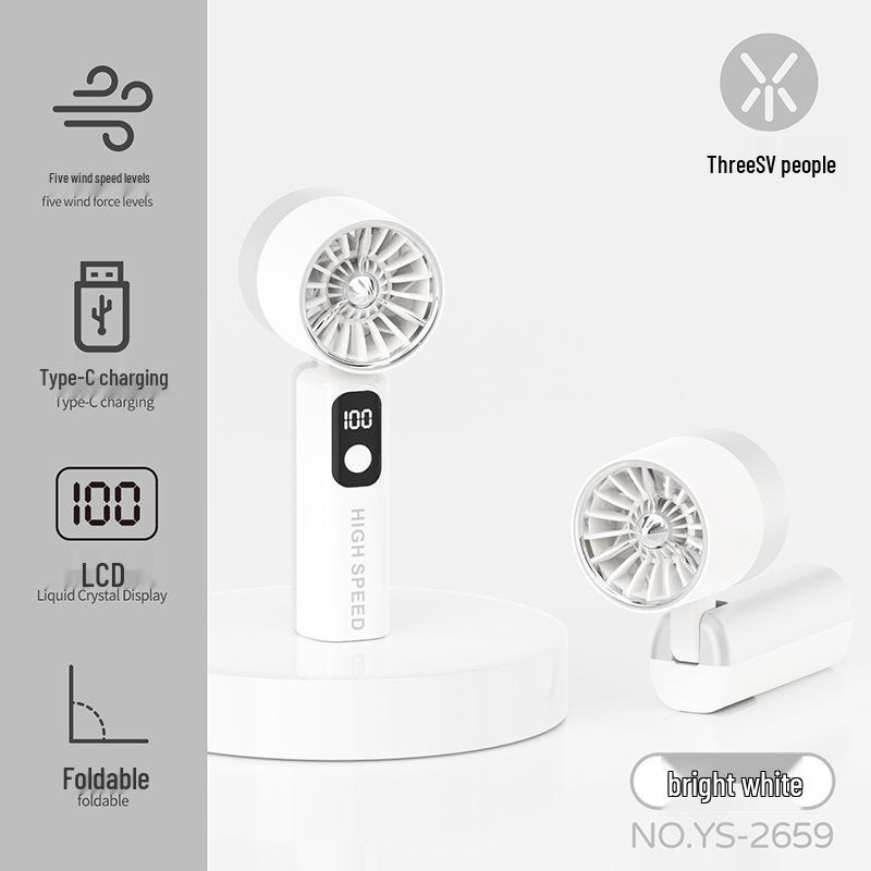 High-Speed Turbo Digital Display 5-Speed Portable Handheld Fan for Outdoor and Desktop Use