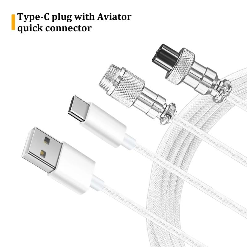 Спиральный кабель USB C для клавиатуры, плетеный, отсоединяемый, авиационный тип C, для механических клавиатур, 1,6 м