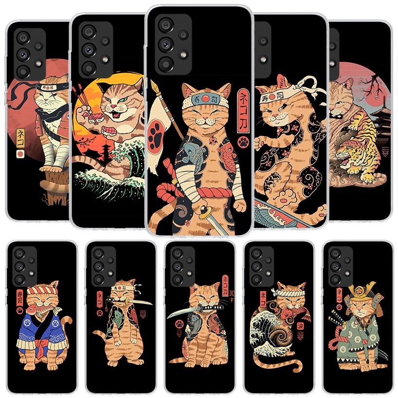 Ramen Sushi Samurai Tattoo Cat Phone Case For Samsung Galaxy A17 A37 A57 A16 A26 A36 A56 A15 A25 A35 A55 A14 A24 A34 A54 A13 A23