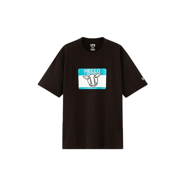 Uniqlo Мужская футболка с мультяшным принтом, круглым вырезом и короткими рукавами, черный цвет 427487-09