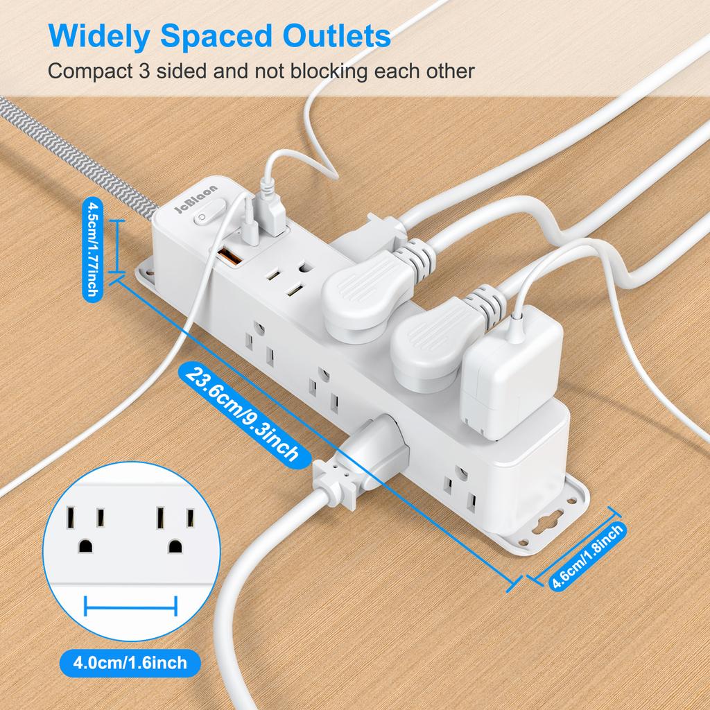 3-сторонняя настенная розетка-мультиразветвитель 15-в-1 с вилкой США, сетевой фильтр с розетками переменного тока, USB Type-C, удлинитель 5 футов, для домашней сети
