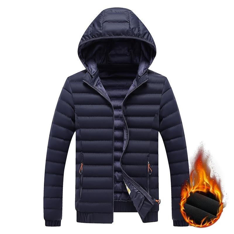 Легкая тонкая секция служебной хлопковой куртки, мужские модели, зима, простая однотонная, съемный капюшон, утолщенная куртка с капюшоном