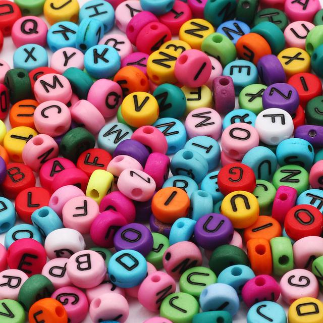 100Pcs Acrylic Flat Letter Beads Alphabet Round Smile Spacer Loose Bead For Diy Jewelry Bracelet Charm Supplies
