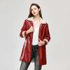 New Fashion Mid Length Women's Leather Jacket with Plush Insulation and Slim Fitting Fur Collar Leather Jacket