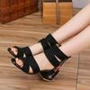Ethnic Style Embroidered Women's Shoes Open Toe Zipper Large Sandals