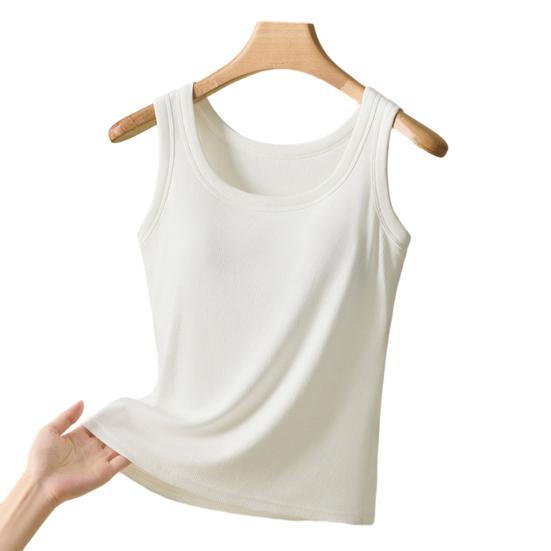 Женский топ-майка без рукавов с широкими бретелями и встроенным бюстгальтером с мягкой подкладкой