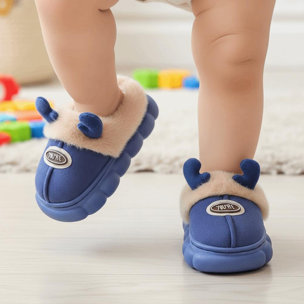 Thick Fleece Kids Winter Slippers Anti Slip Toddler Cotton Shoes Cartoon Plush Mules Bedroom Wear