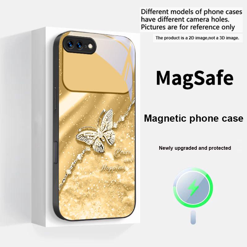 Элегантная синяя бабочка Для iPhone 17 Pro Max 16 E 15 14 13 Plus 12 mini 11 17 Air XR Xs Max 7 Plus Magsafe Стеклянный Чехол для Телефона