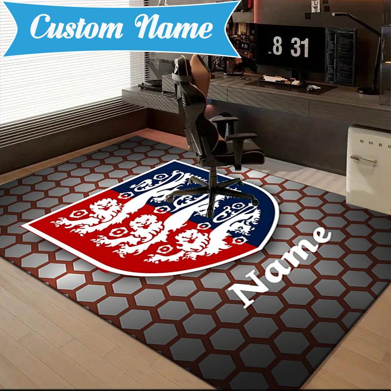 Custom Name England Football Crest Rug Game Carpet, Floor Mat for Bedroom Living Room Entryway Rug, Home Decor Idea Gift for Christmas birthday