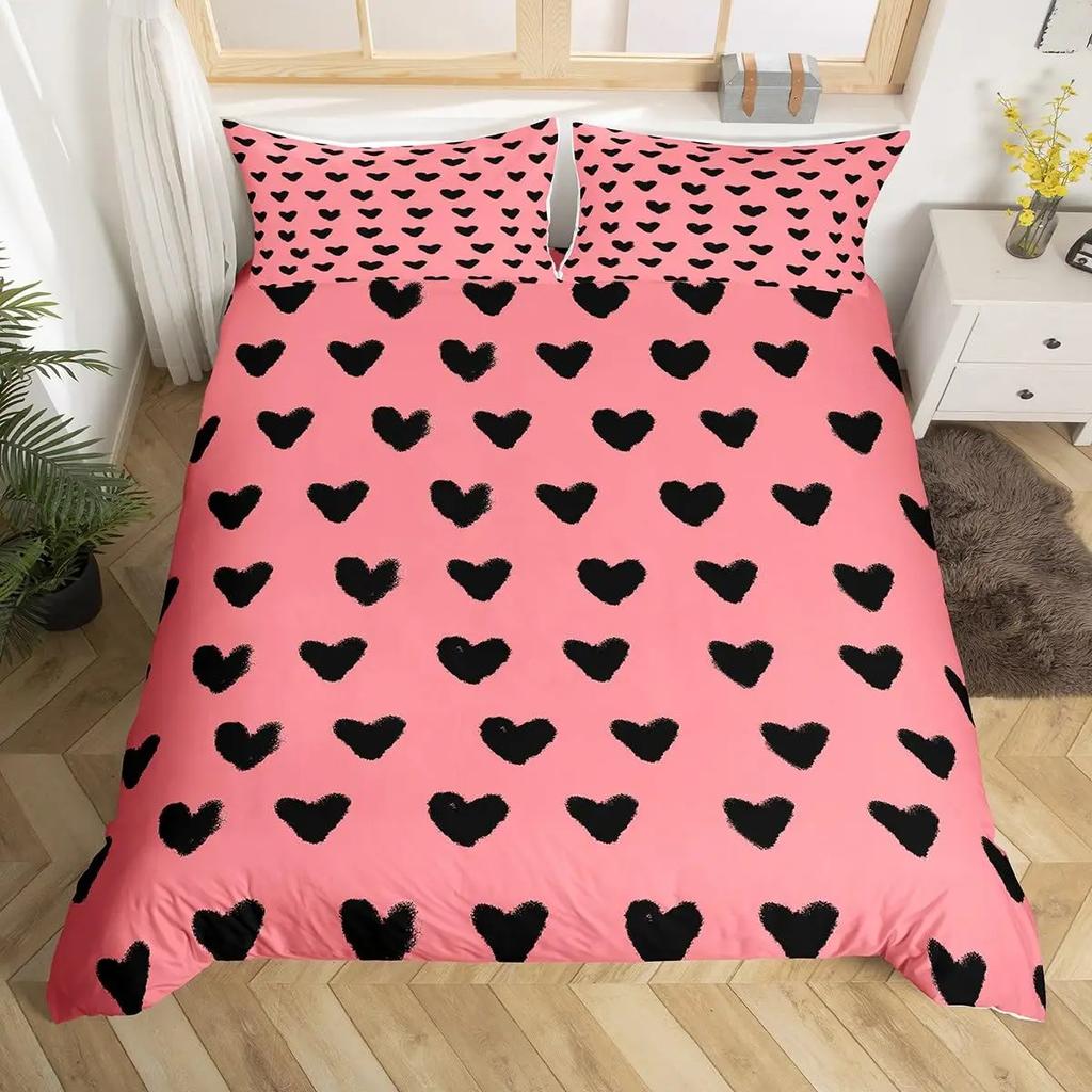 Пододеяльник с узором в виде сердец для девочек, женщин, розовый, романтическая тематика, постельный комплект, декор комнаты, мягкий чехол для одеяла на День святого Валентина