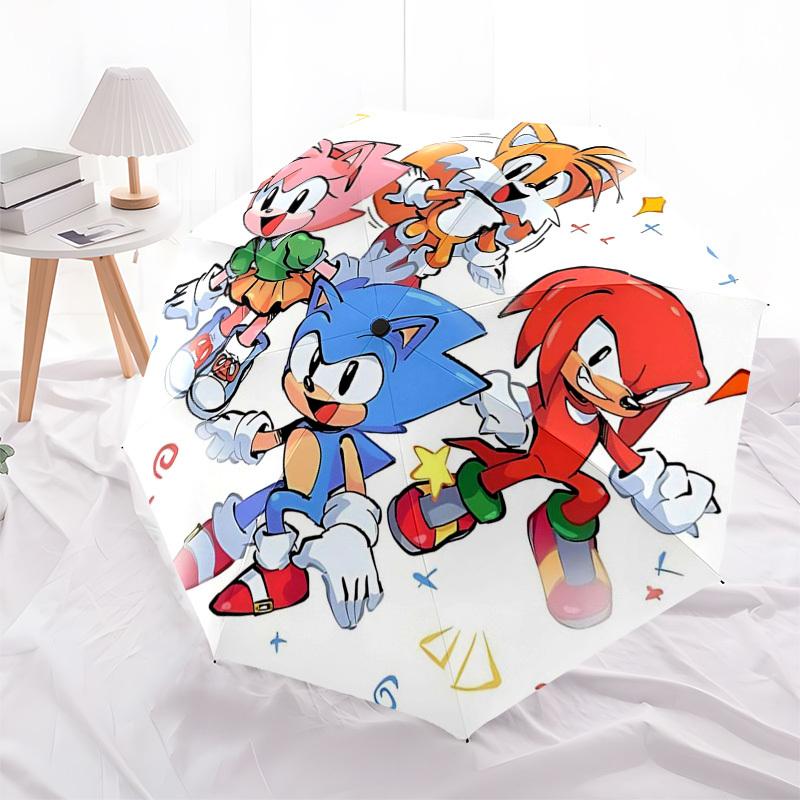 1pc Sonic & Friends Automatic Folding Umbrella - Portable 3-Fold Design, 8-Bone Iron Frame Outdoor Umbrella, Perfect Gift for Fans, Travelers, Everyda